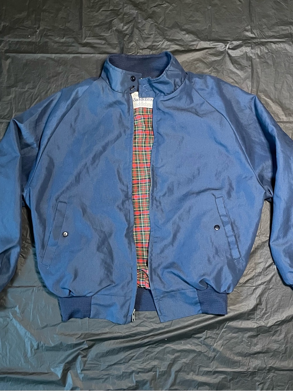 Saddlebrook Mens Navy Blue Bomber Jacket with Tartan Lining